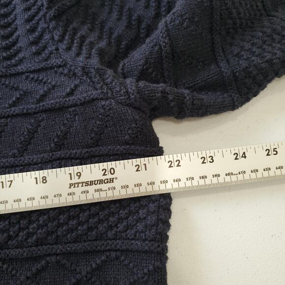 J Crew Sweater Men Extra Large Navy Blue Fisherman Textured Knit Cotton Crewneck - Picture 5 of 9